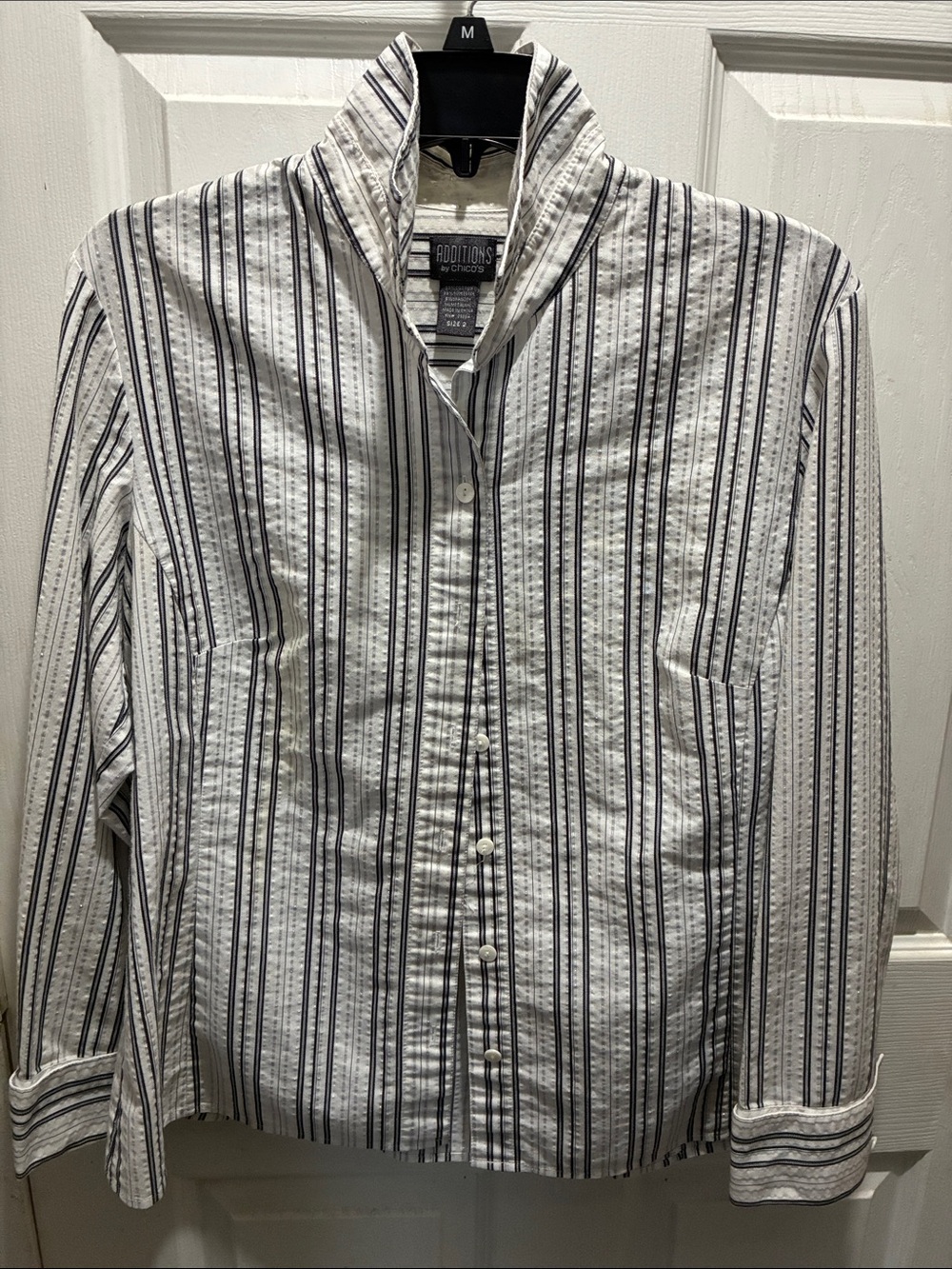 Striped Lightweight Button-Up Shirt - White & Black